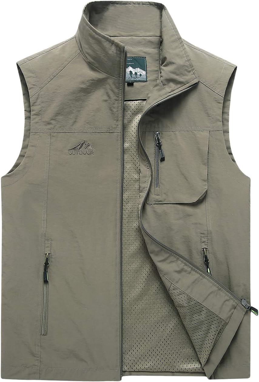 Mens Lightweight Vest Outerwear Casual Summer Outdoor Travel Vest for Hiking Fishing Golf Photo Work with Pockets