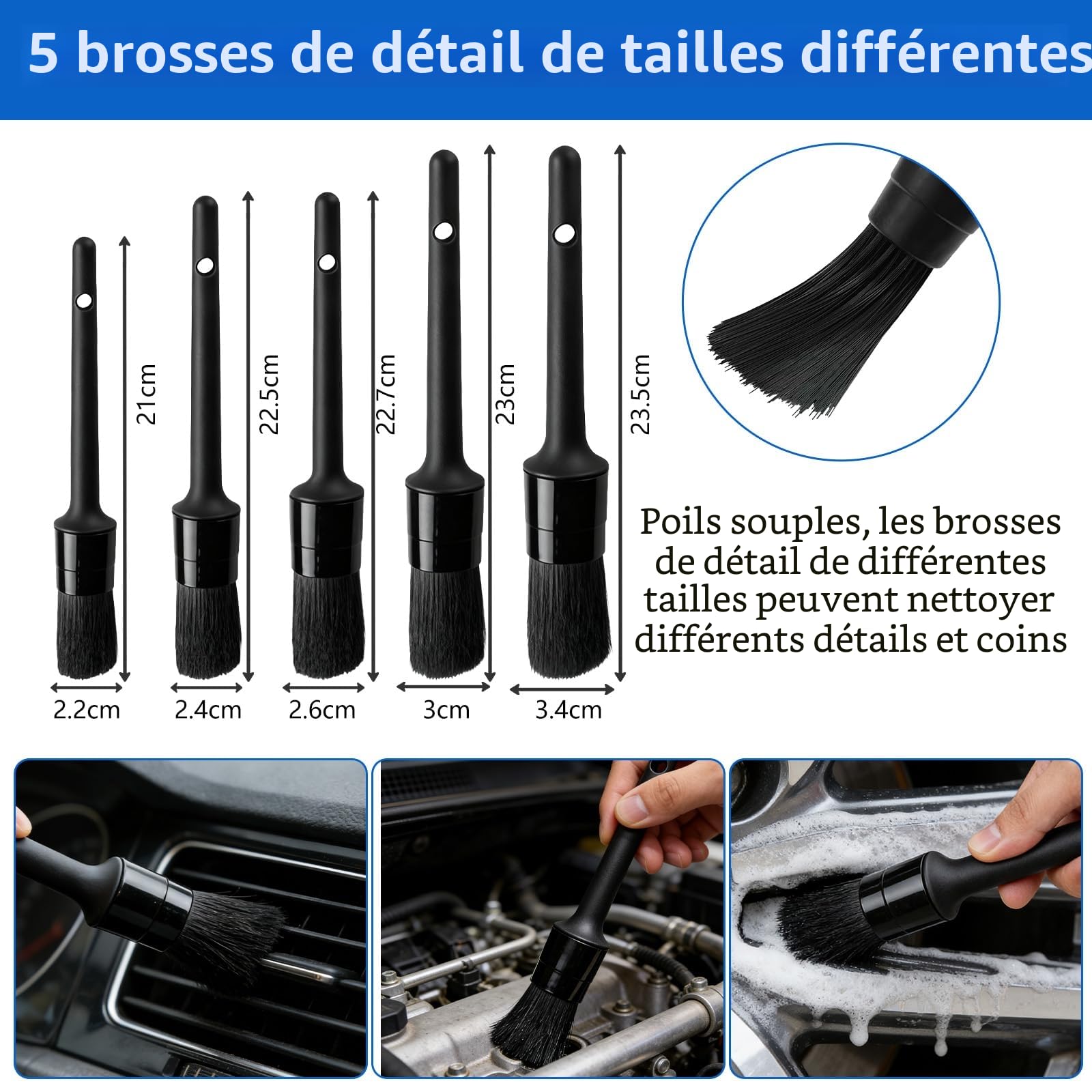 Kit Nettoyage Voiture, 31 Pièces Kit de Brosse Nettoyage Voiture pour L'intérieur et L'extérieur, avec Brosse, Éponges de Polissage et Plus, pour Fentes de Ventilation, Roues, Surfaces
