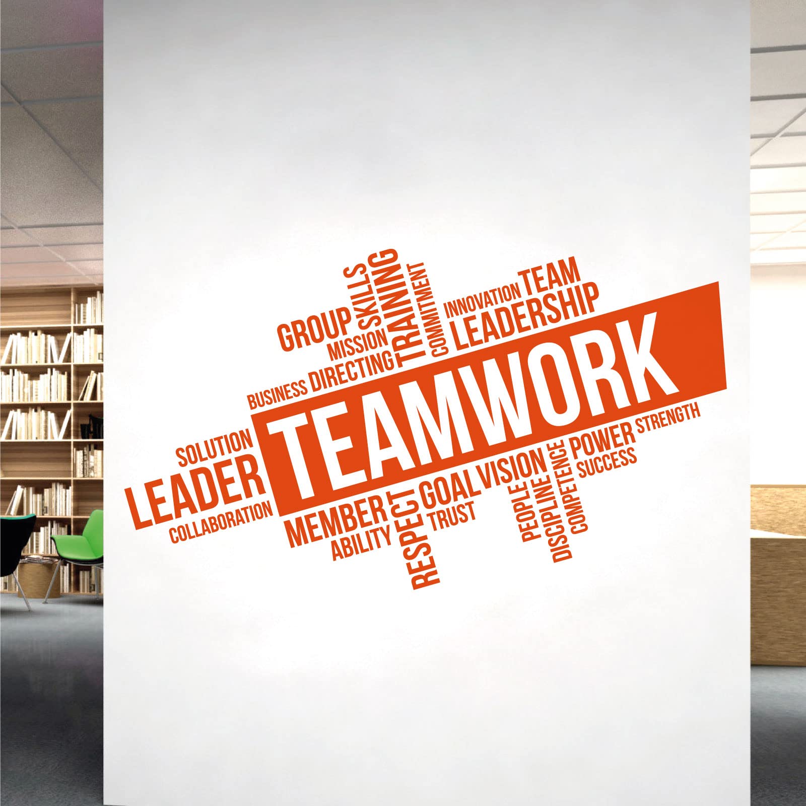 Corporate Wall Art Sticker - Teamwork, Leadership, Training, Skills Goal, Respect... - Company Office, Conference Room [Large] [Orange]