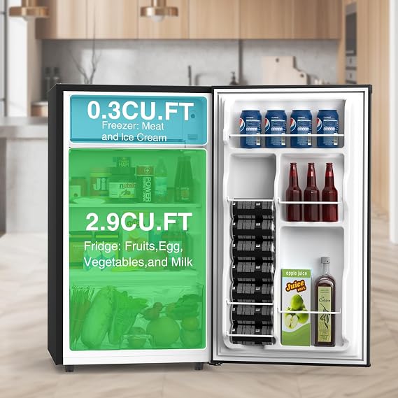 OLIXIS 3.2 Cu.Ft Mini Fridge with Freezer, Single Door Compact Refrigerator