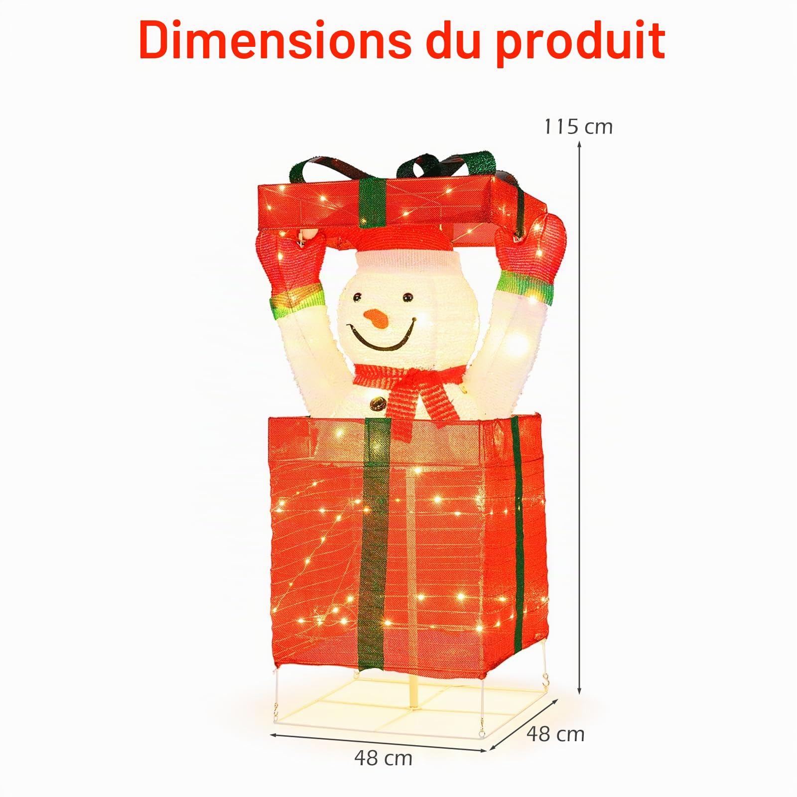 SOARS Decoration Noel, Bonhomme de Neige en Boite Cadeau 115 CM, 100 LED | 100 Lumières LED Blanc Chaud, Piquets & Attaches, Decoration Noel Exterieur Interieur Maison pour Salon, Cour, Jardin, Sapin