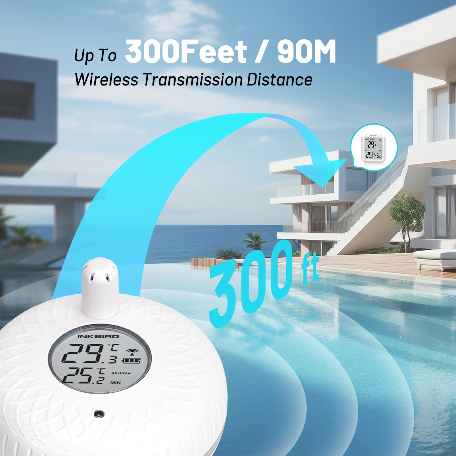 Inkbird Thermomètre de Piscine Flottant sans Fil avec Moniteur, Surveillance à Distance
