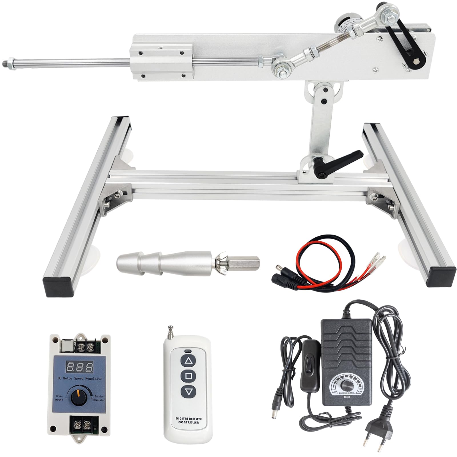 DIY Hubkolbenmotor linearantrieb DC 24V, einstellbarer Hub 30-150mm,Maximaler Schub 18kg,variabler Geschwindigkeit 25-120rpm,mit Geschwindigkeitsregler,Fernbedienung,Ständer-Kit,Endverbinder