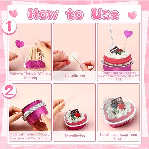 Miniatura 5 de El juego de moldes para tartas de corazón de San Valentín incluye mini moldes de aluminio, cuchara de plástico, decoración de cupcakes, tazas de
