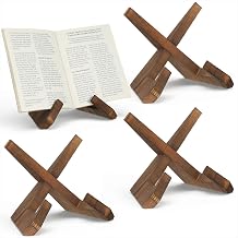 4 Pcs Book Stand for Kitchen, Wooden Cooking Book Stand with 8 Inch Height, Rustic Charcoal Finish Recipe Holder for Countertops 12.7 x 8 x 7 in