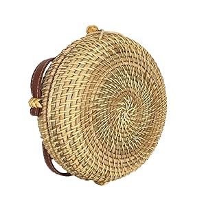 Blue Island Canteen Woven Rattan Straw Circle Crossbody Bag
