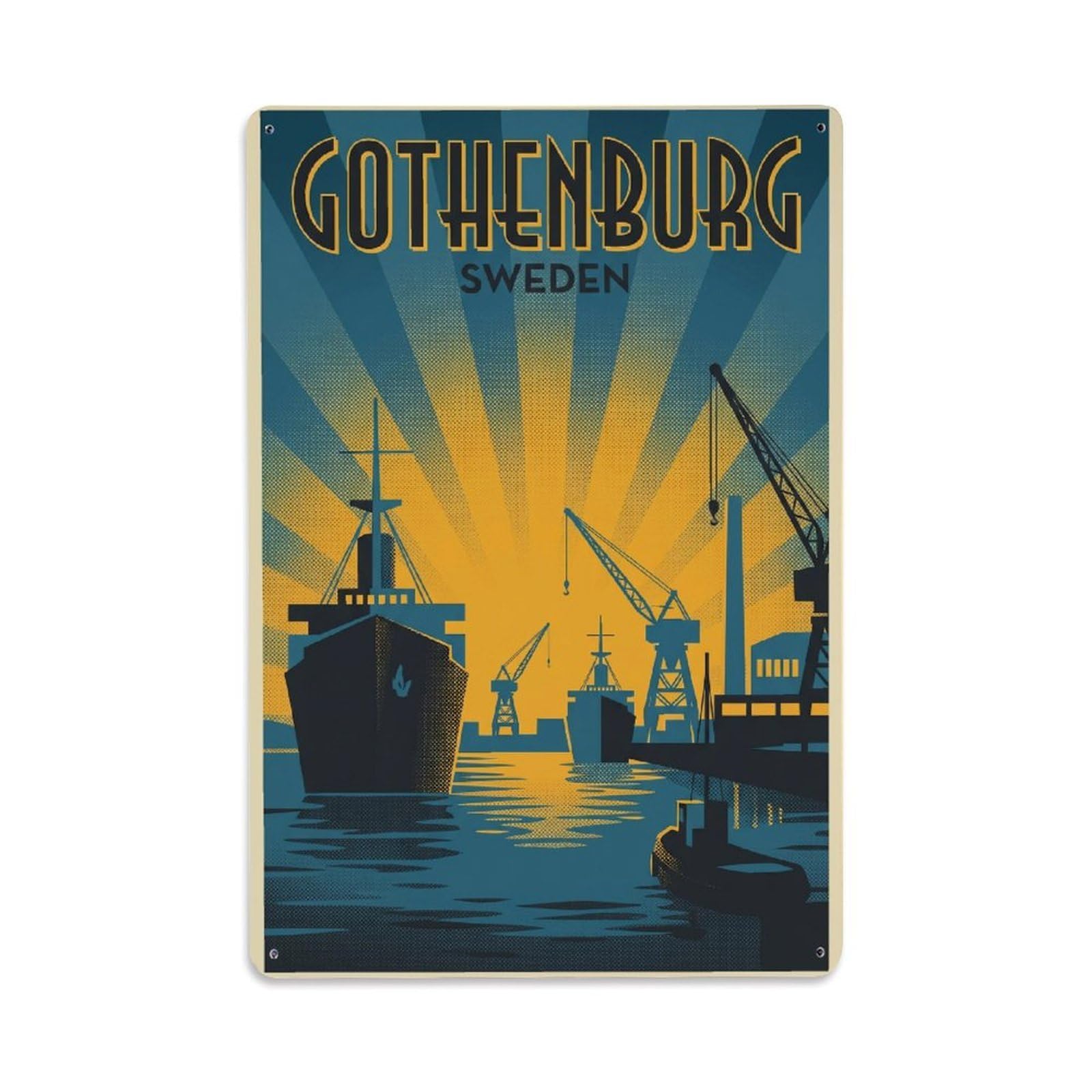 Travel Retro Sweden Gothenburg Metal Tin Sign Plaque Wall Decor for Cafe, Club Bar, Office, Garden Metal Poster 8x12Inch