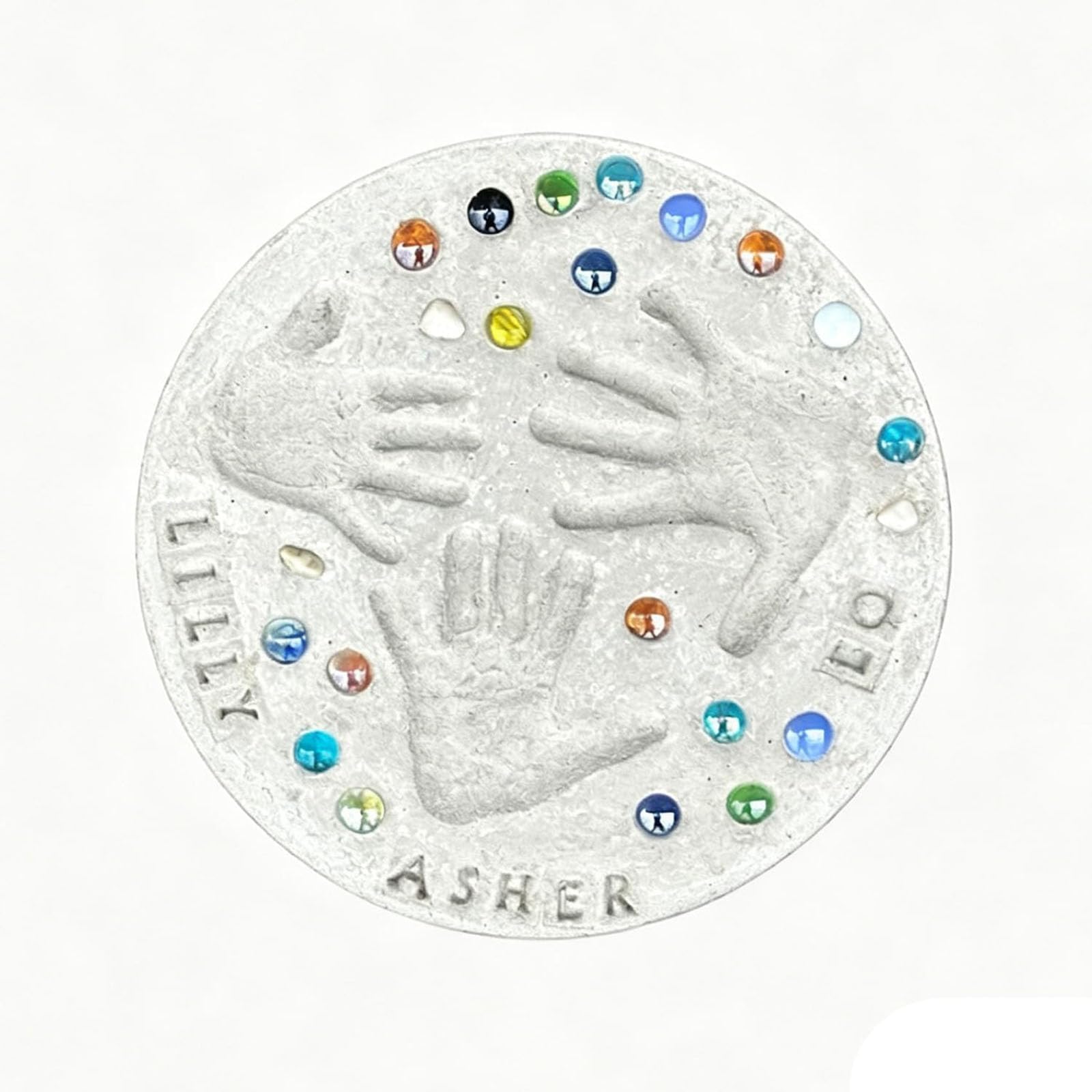 YIttings Mother's Day DIY Handprint Gift Kit, Large DIY Stepping Stone Kit, Handprint Stepping Stone, Indoor Outdoor Family Keepsake Craft, Includes 1 Mod, 26 Letter Stamps & Colored Stones (14")