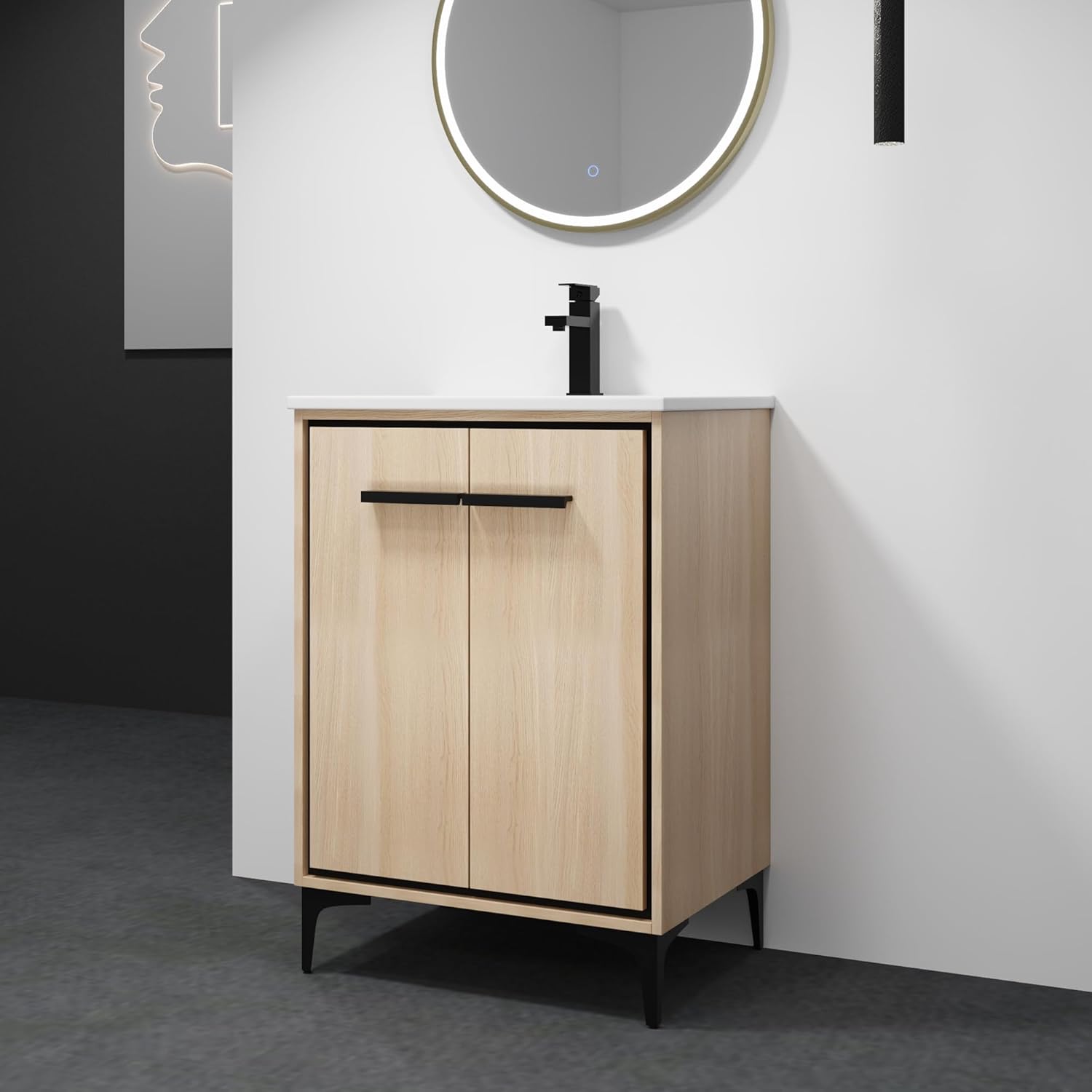 30 Inch Bathroom Vanity with Sink with 2 Drawers, Undermount Single Sink Bathroom Vanity, Freestanding Small Bathroom Vanity with Sink, Engineering Wood, Integrated Sink(Walnut)