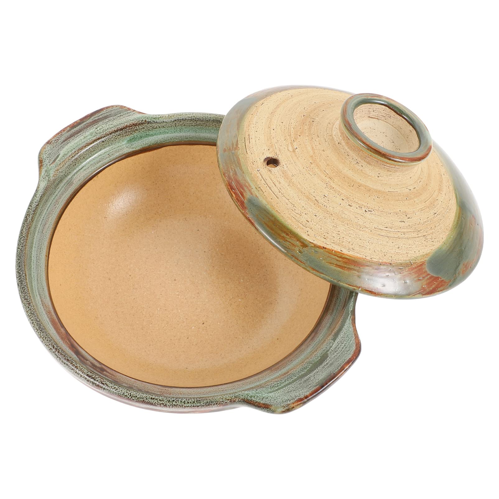 Korean Dolsot Bowl Earthenware Ceramic Pot With Lid - Japanese Style Round Casserole Dish for Shabu Shabu and Stew - 18cm Kitchen Cookware Clay Stockpot