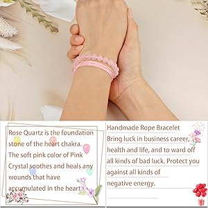 LPBeads 8mm Rose Quartz Bracelet with Handmade Rope Bracelet Size Adjustable Natural Stone Crystal Healing Bracelets Gifts for Unisex Adults