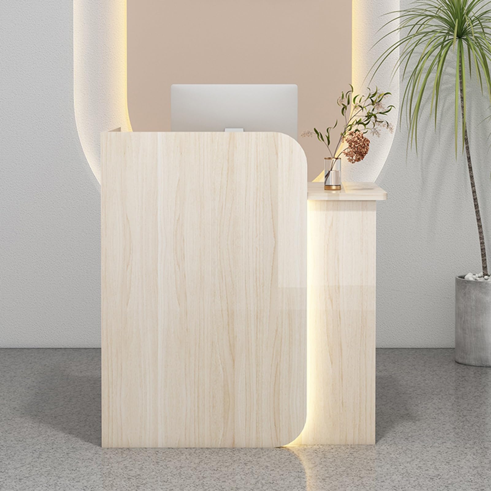 Comptoir de réception LED sécurisé en bois clair pour ranger votre bureau
