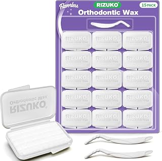 Orthodontic Wax for Braces 15-Pack, Pre-cut 750 Braces Wax Dots,Dental Care Orthodontic Wax Strips with Hygienic Individual Wraps and 2Pcs Scraper Kit,Unflavored