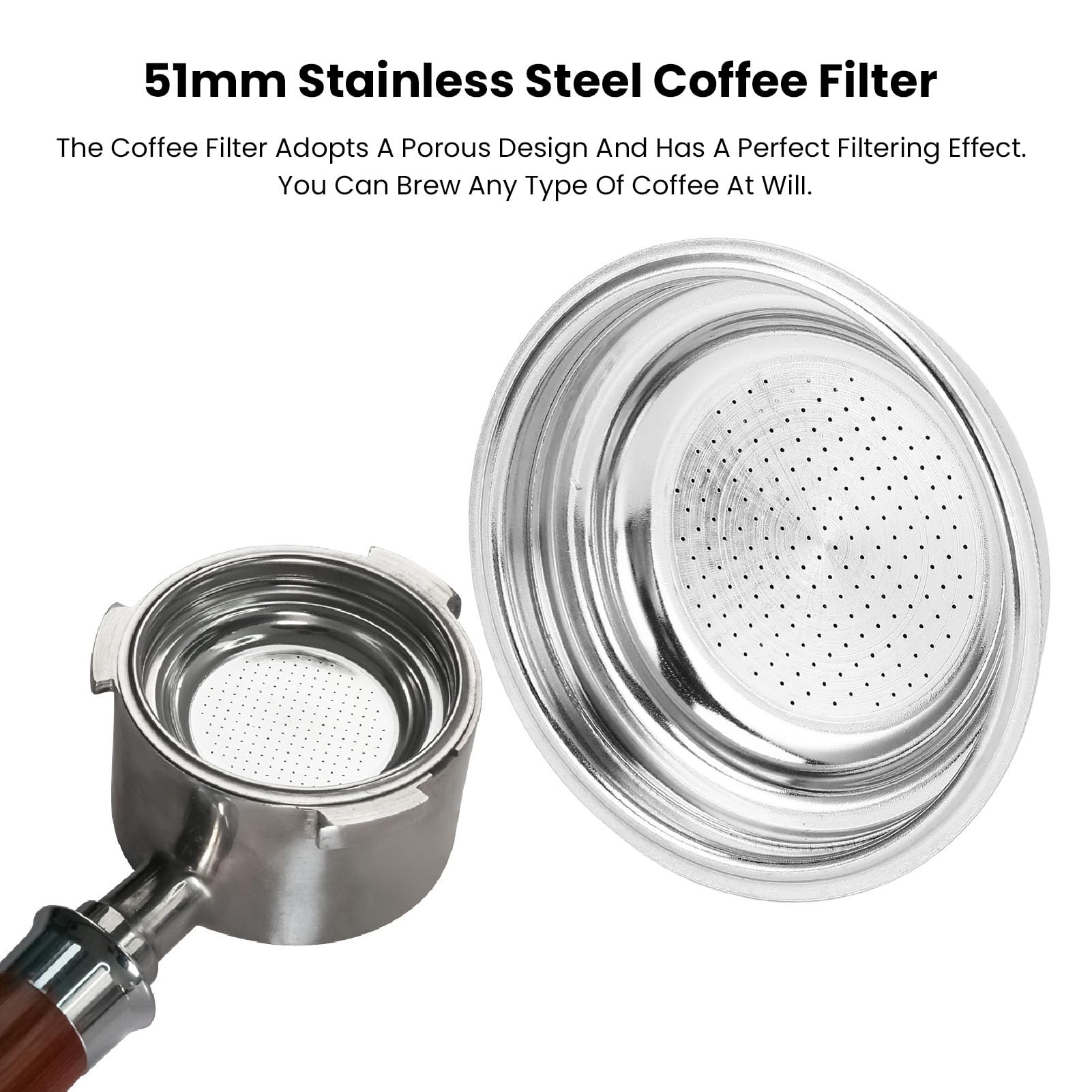 Filtro Caffè Riutilizzabile In Acciaio Inox 51mm - Doppio Strato Per Portafiltro Senza Fondo 54mm, Per Macchina Espresso - copertina