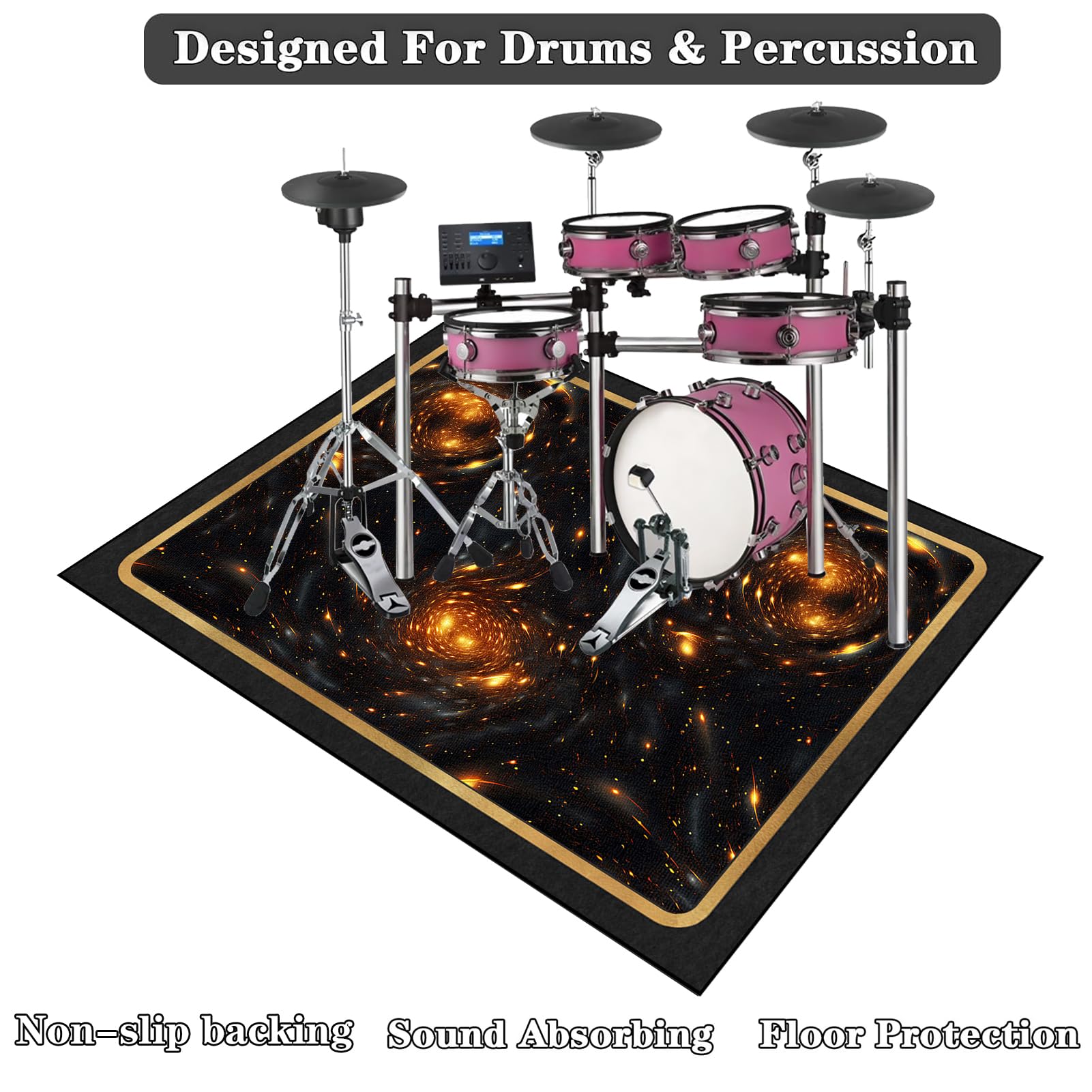 110 x 80 cm Alfombra para Batería y Percusión, Alfombra de Tambor Insonorizada, Alfombra Profesional de Jazz para Caja Bombo Baterías Acústico Tambor y Otros Instrumentos Antideslizante