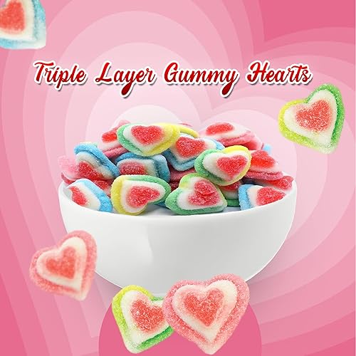 Miniatura 7 de NY SPICE SHOP Rainbow Triple Gummy Hearts - Rebanadas de fruta de gelatina - Gomitas de frutas de caramelo para los amantes de la gelatina (3 libras)