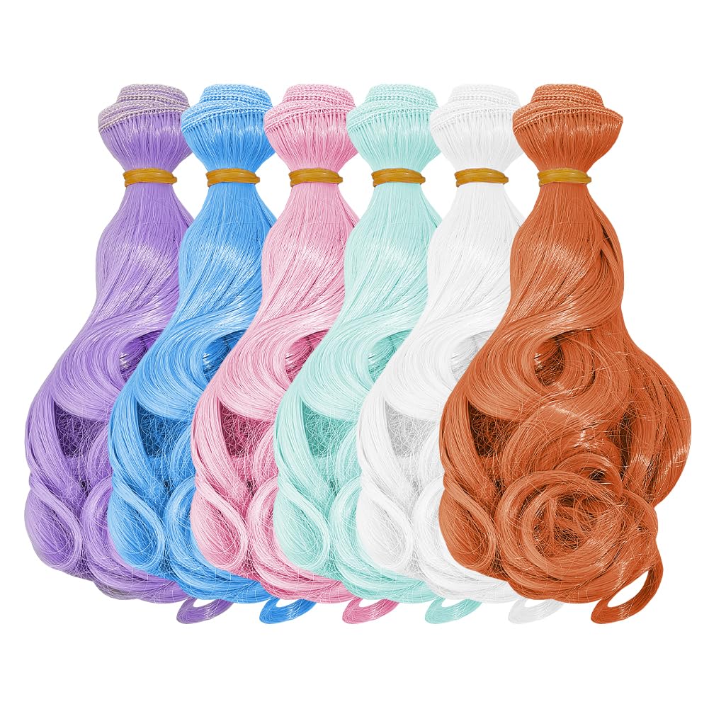 DICOSMETIC 6Pcs Doll Hair Wig 15cm Curly Short Doll Hair High Temperature Fiber Dolls Hairs Weft Extensions Light Color Faux Hairs Replacement for Dolls Making Kits Arts Supplies