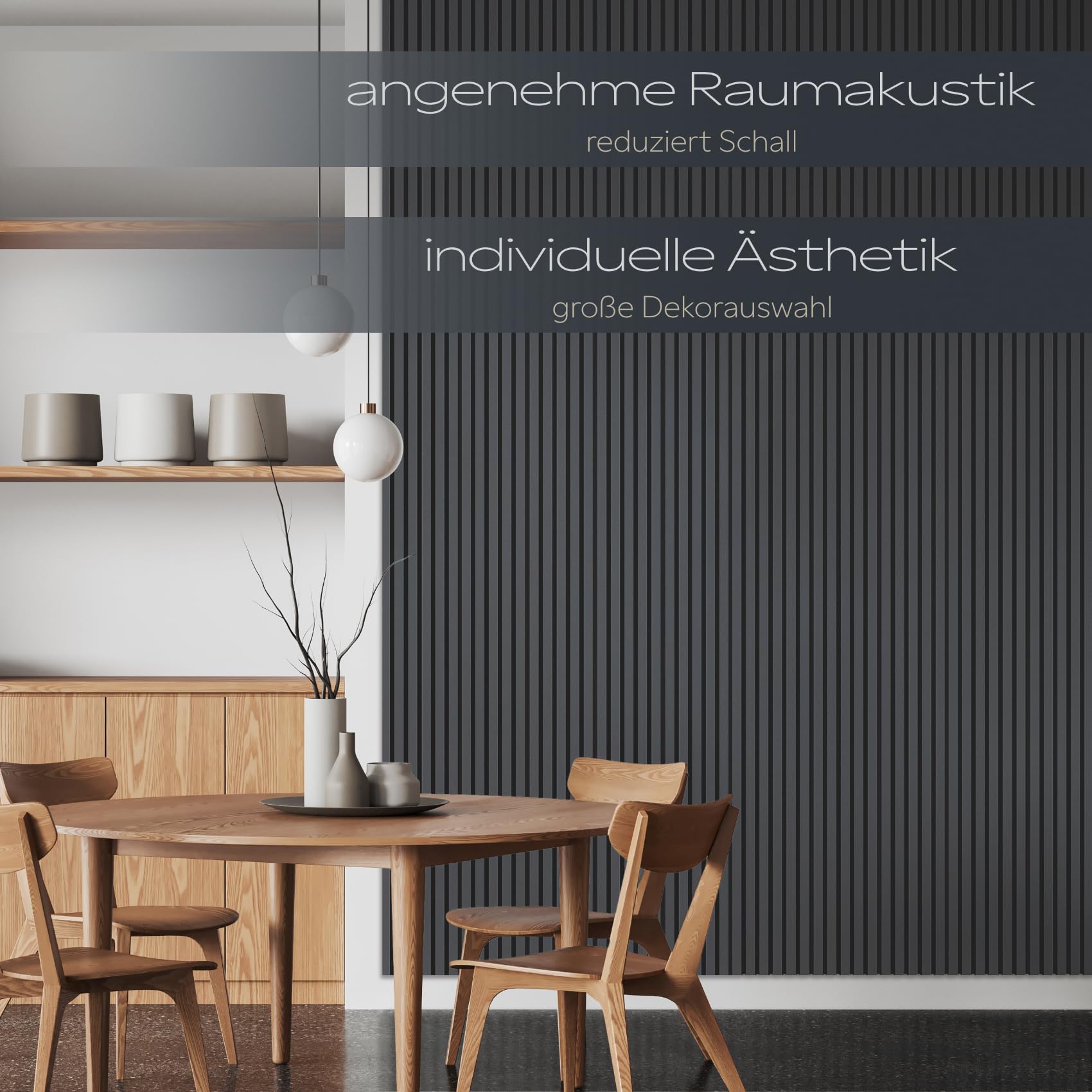 HEXIM Pannelli Acustici 138,5x60cm - Parete a Lamelle Flessibile Legno MDF Pannelli Murali Rivestimento a Lamelle Rivestimento Murale (8 pannelli / 6,64 m² Black Lead - APH05)