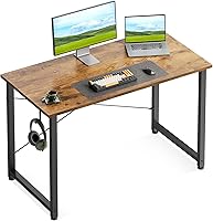 Casaottima 40 Inch Small Computer Desk for Home Office - Rustic Brown Study Writing Table with Headphone Hooks for Small Spaces