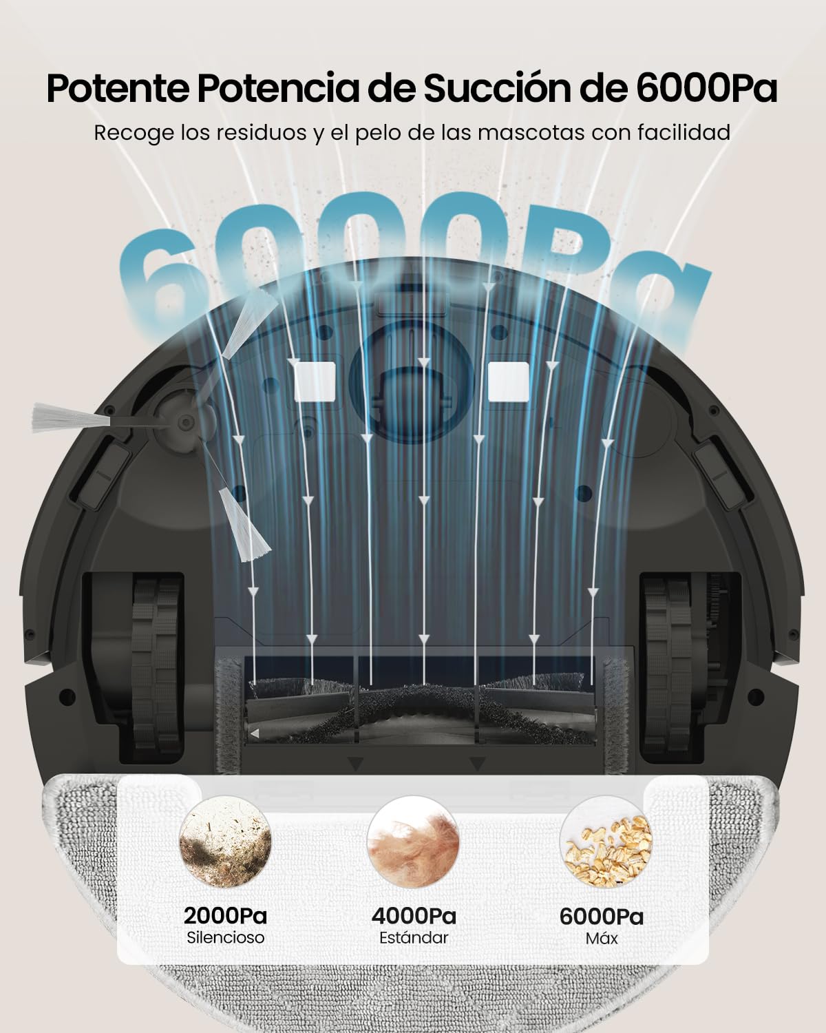 Vexilar W11 Robot Aspirador y Fregasuelos con Potente Succión 6000Pa, Robot Aspirador con Sistema de Navegación Láser Inteligente, Mapeo Inteligente, Base Autovaciado, Negro
