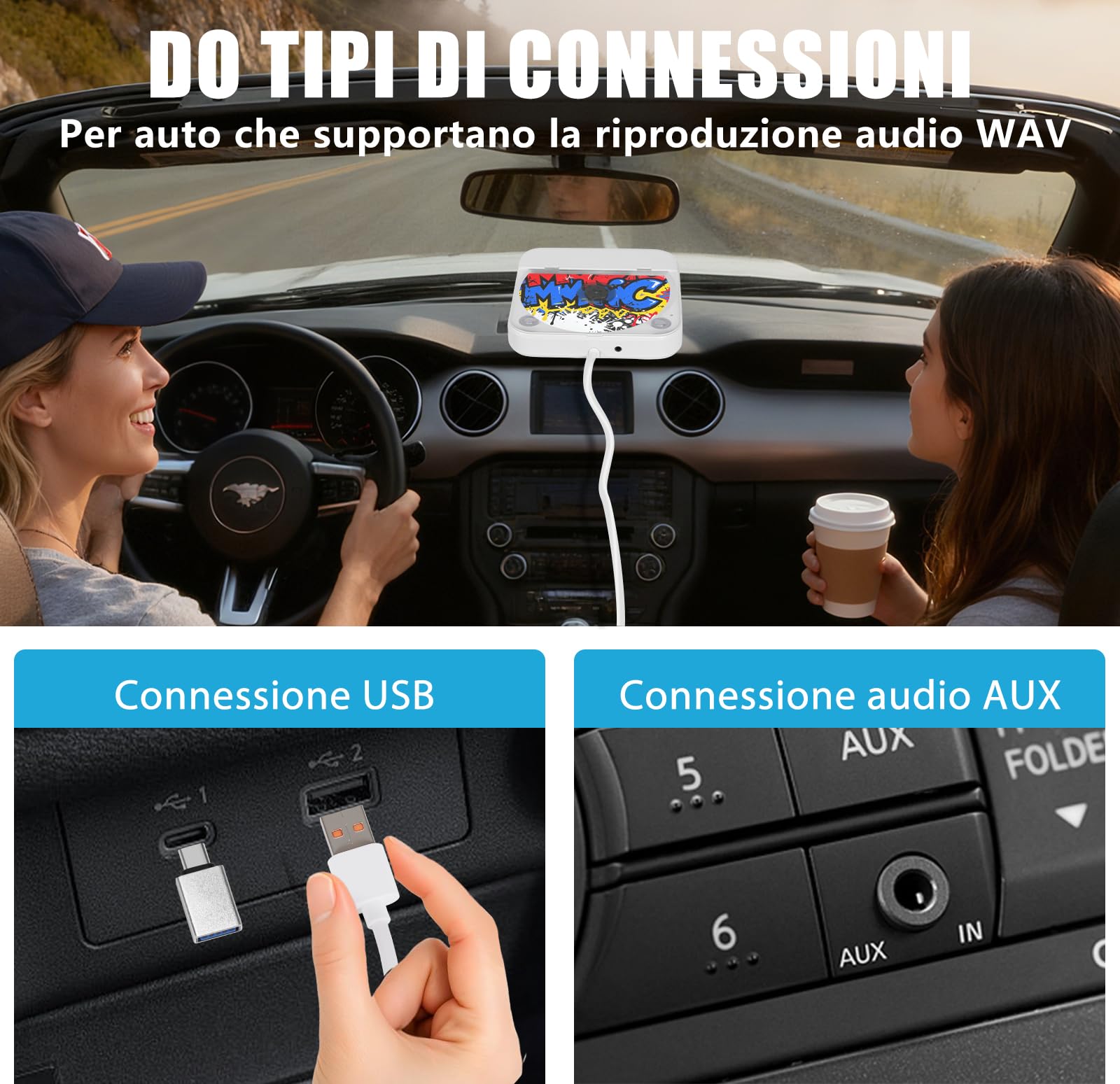 Zewnętrzny samochodowy odtwarzacz CD ze złączem USB/AUX, Plug & Play