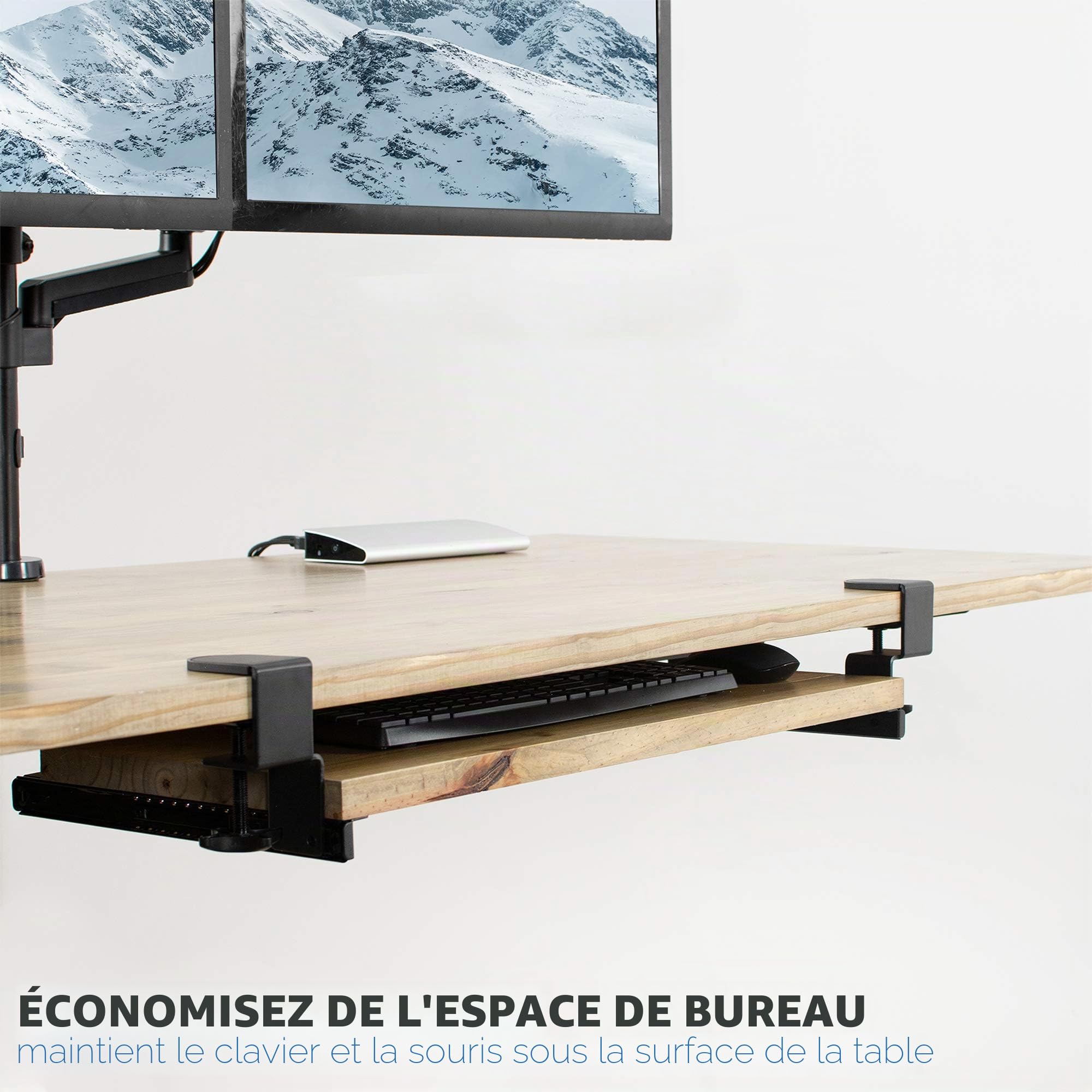 VIVO MOUNT-RAIL02 Ensemble de pinces et rail de 30,5 cm pour plateau de clavier personnalisé (plateau non inclus), rail coulissant pour dessous de bureau avec système de montage de pince en C extra