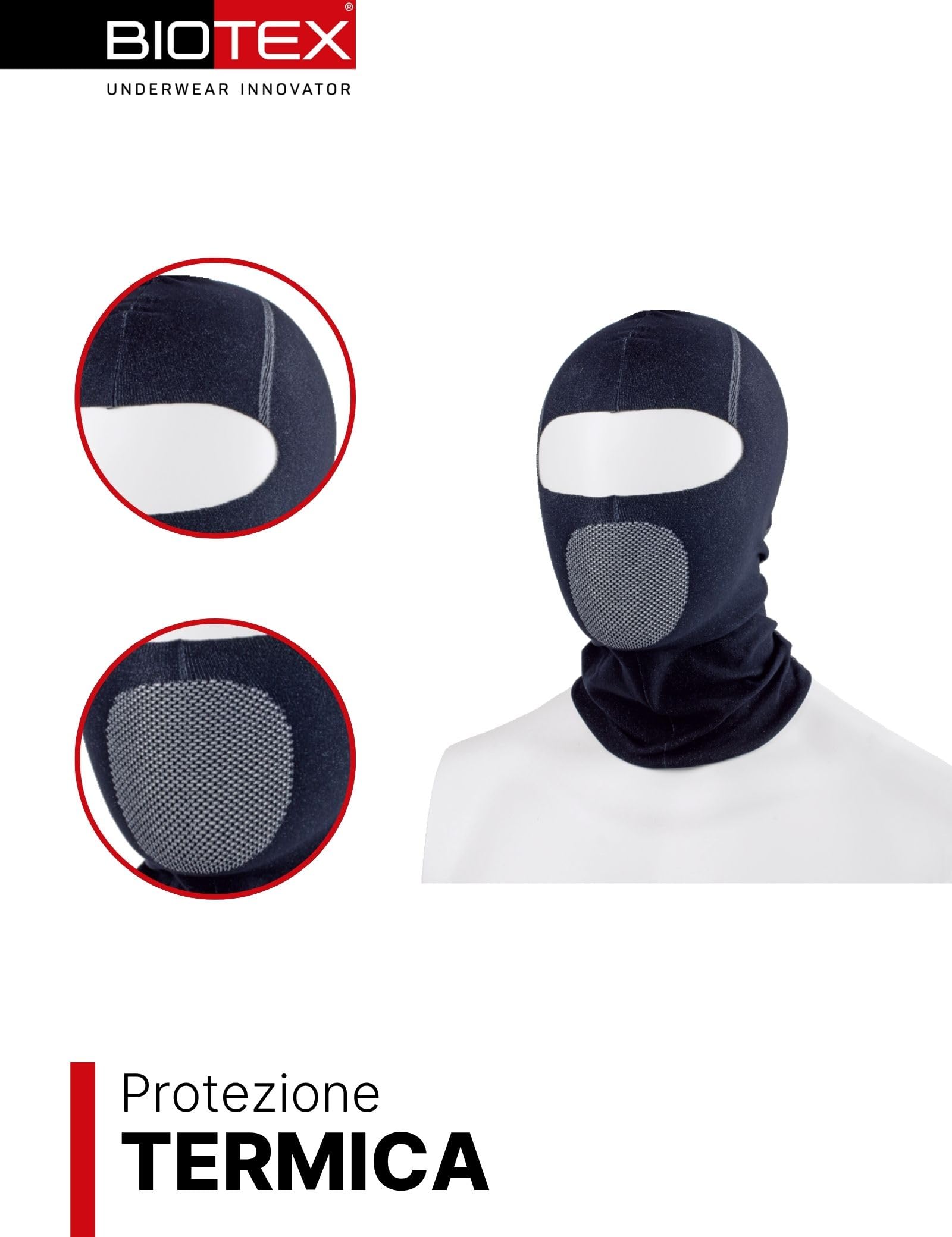 BIOTEX Cagoule Limitless Thermique et Respirant pour l'hiver, sans couture, Idéal pour cyclisme, VTT, moto et sports d'hiver
