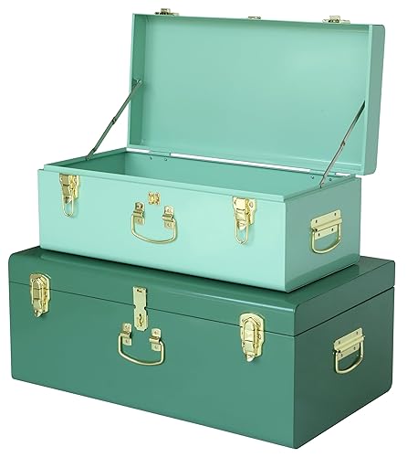 Vixdonos Decorative Large Metal Box Storage Trunk Chest Set of
