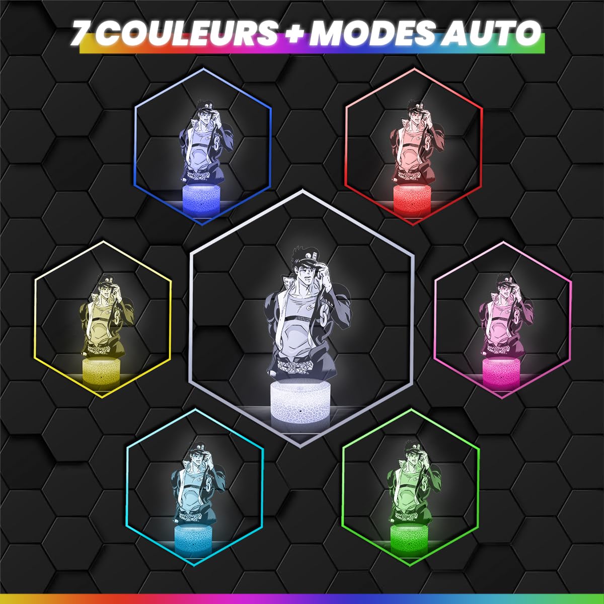 Lampephoto.fr Lampe de chevet, Veilleuse Tactile Jojo's Bizarre Adventure Manga Lampe 3D LED illusion, Idée cadeau Noël anniversaire garçon et fille Lampe de nuit chambre d'enfant ou adulte TOP