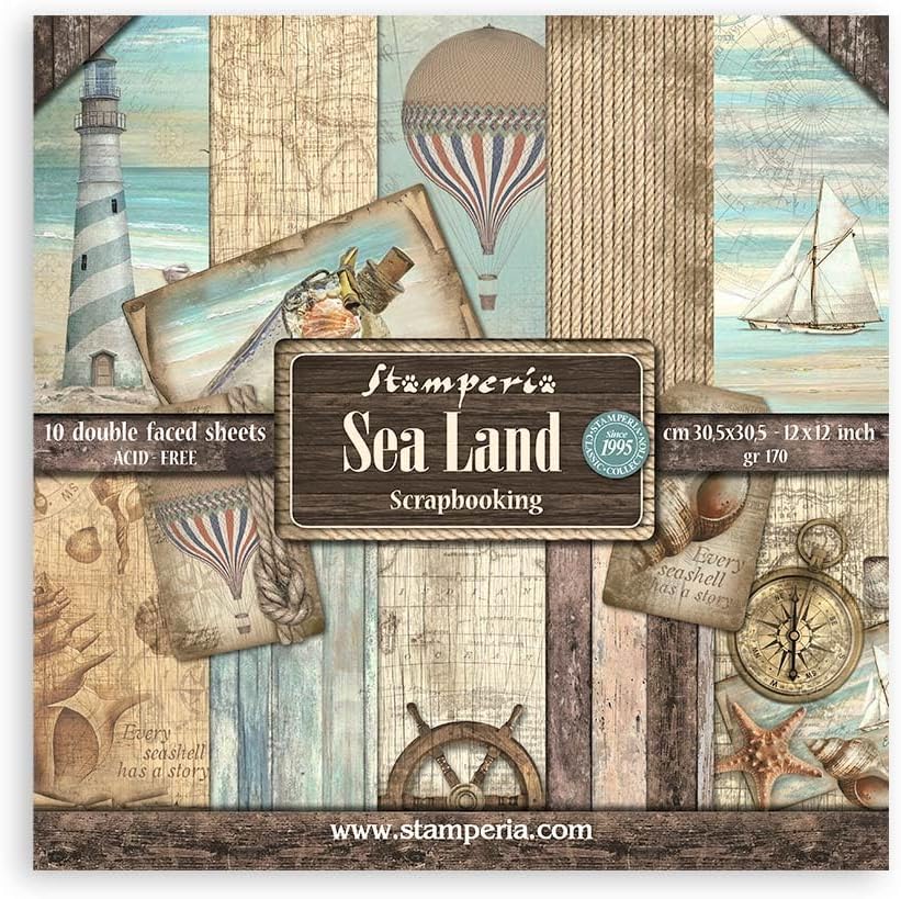 Stamperia International KFT Paper Pad 10 Sheets Double Sided Sea Landscape, Multicoloured, 30.5 x 30.5 (12" x 12"),SBBL37