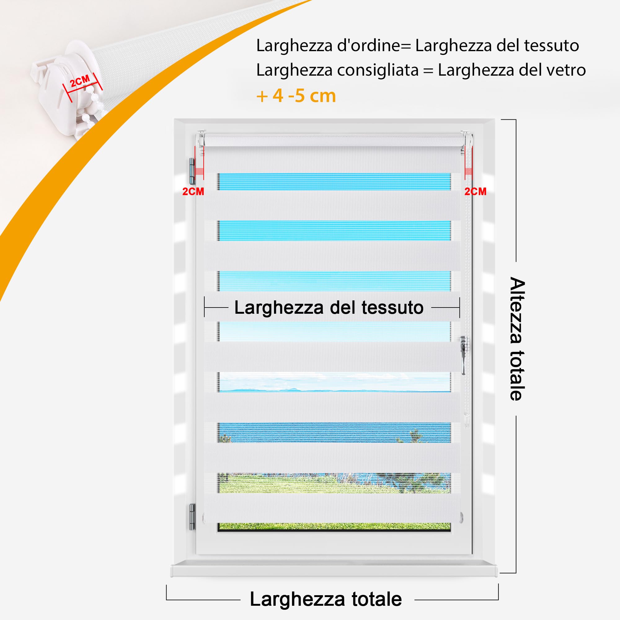 HOMEDEMO Tenda a rullo per interni Doppio Strato Senza Foratura, 50L x 230A cm, Bianco, Oscurante Giorno e Notte