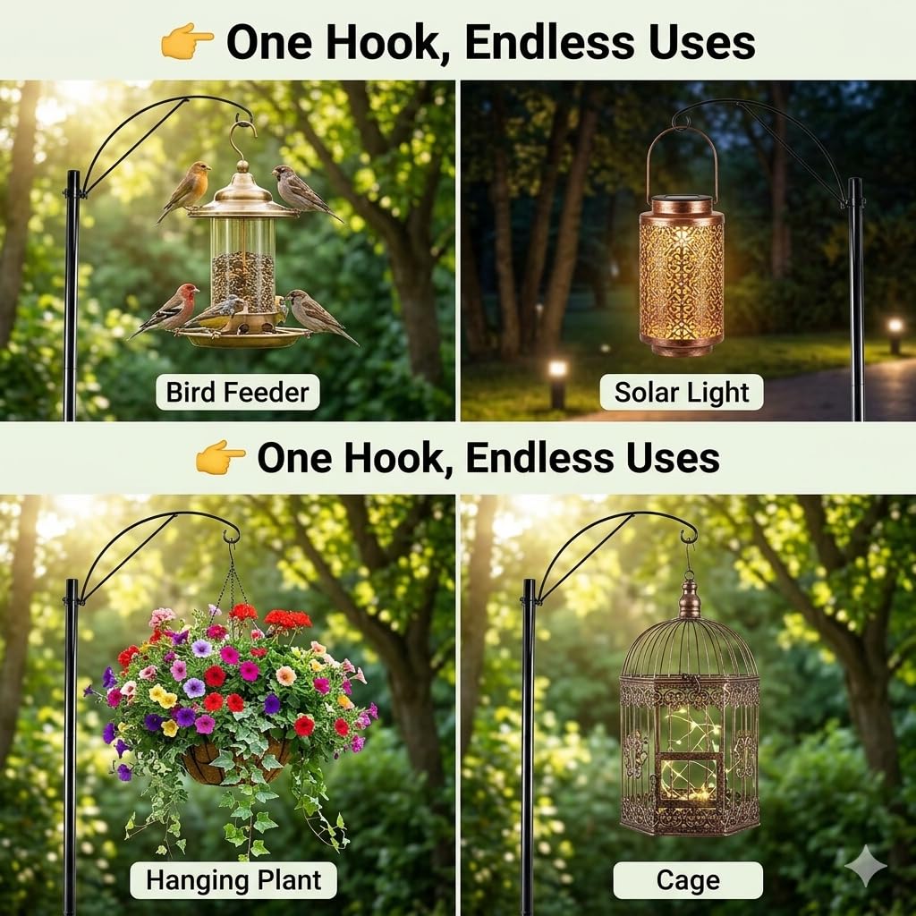 HOHIYA Support de cage à oiseaux de 154 cm, crochet de berger à suspendre pour animal de compagnie, mangeoire à colibris solaire, lanterne à suspendre pour plantes, panier de fleurs, maison, jardin,