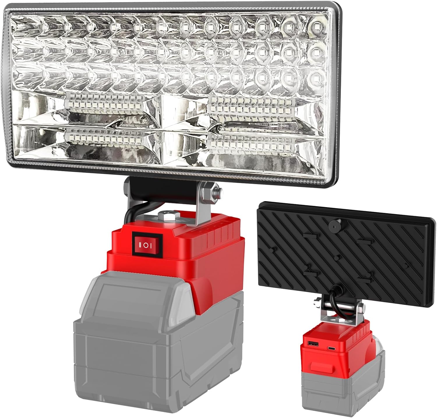 8" Cordless LED Work Light for Milwaukee M18 Battery, Two Levels Adjustable LED FloodLight up to 90W 5400 Lumens with Type-C ＆ USB Charging Port, Portable Work Light for Camping, Outdoor(No Battery)