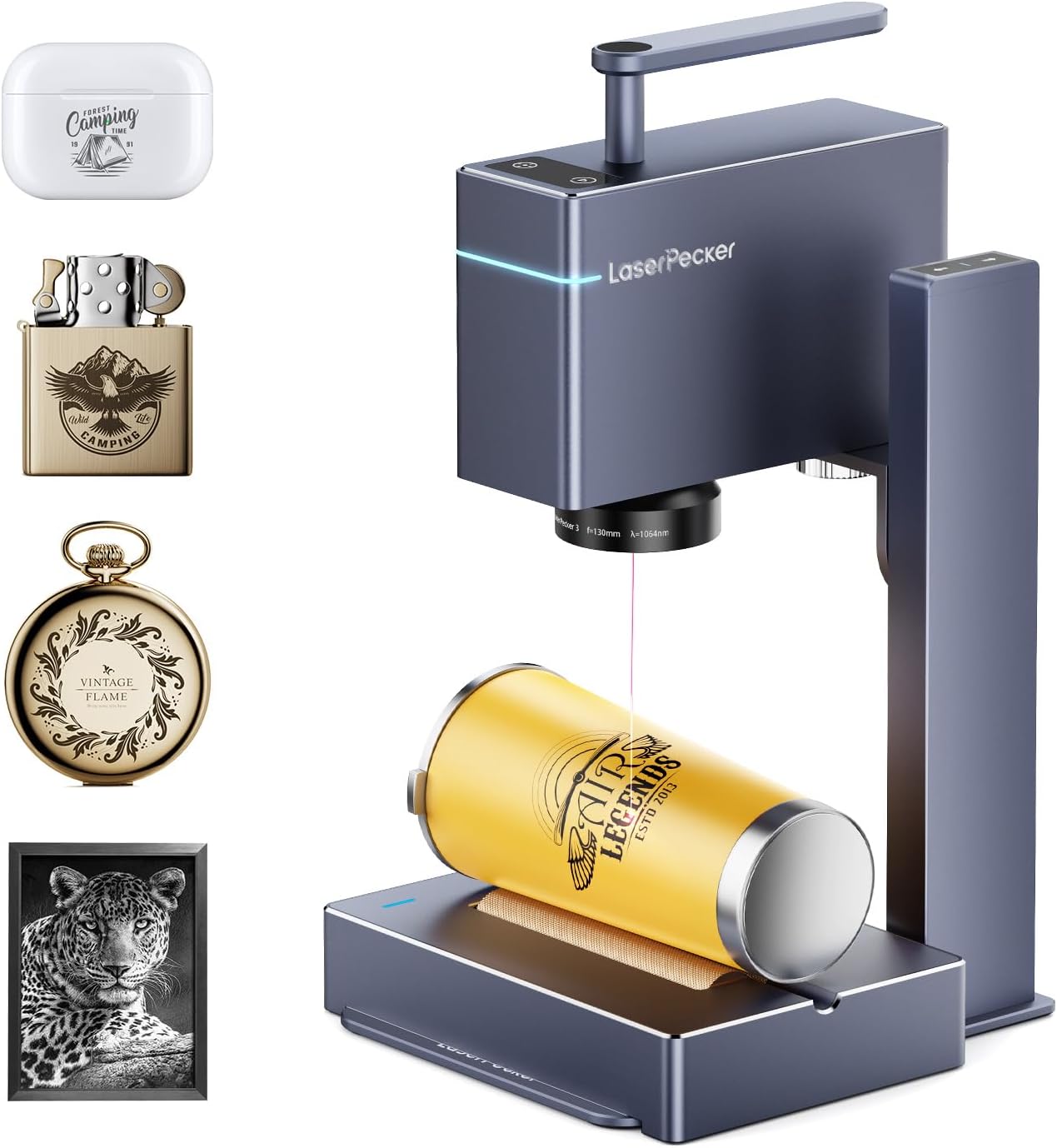 LaserPeckerLP3 Infrared Laser Engraver for Metal & Plastic, 1064nm High-Speed Engraving (48000mm/min), 360° Rotary Module, No-Preprocessing Marking for Small Business & Jewelry Makers