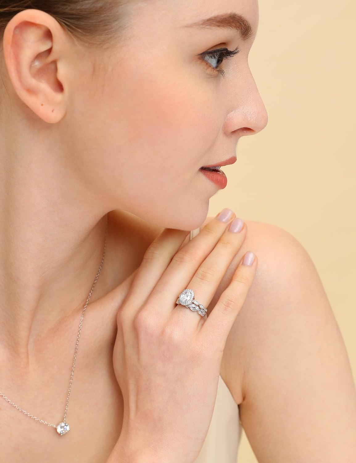 EAMTI 1.5CT 925 Sterling Silver Bridal Rings Sets Oval Cubic Zirconia Halo CZ Engagements Wedding Bands for Women Promise Rings for Her Size 4-11 - Image 5