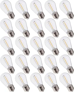 25 Pack Outdoor String Light Bulbs,Shatterproof Waterproof S14 Replacement LED Bulbs,1 Watt Equivalent to 11 Watts Edison Incandescent Light Bulbs,2200K Warm White E26 Medium Base,Non-Dimmable.