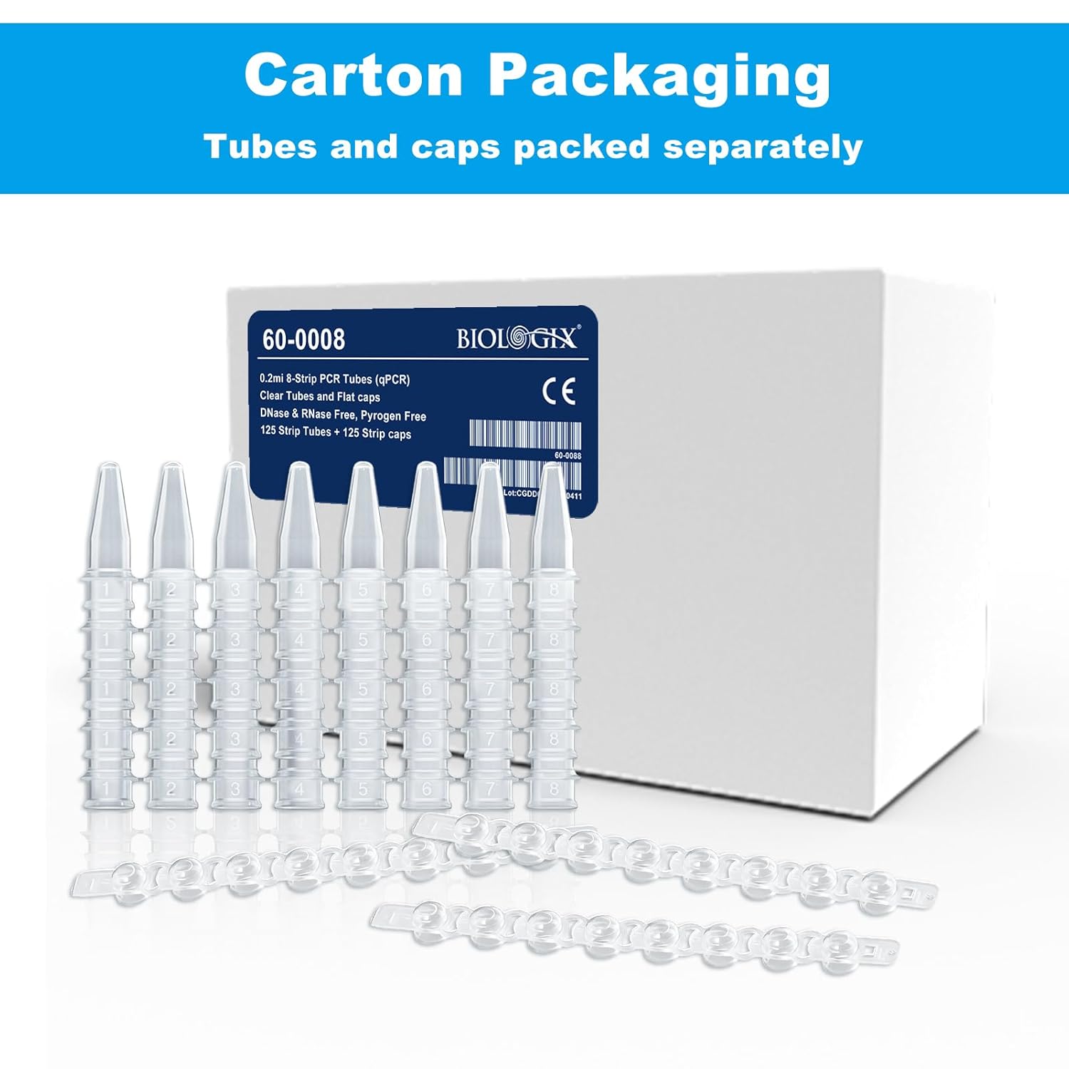 0.2ml 8-Strip PCR Tubes, Clear PCR Tubes with Domed Caps, Ultra Thin Wall PCR Reaction Tubes, Polypropylene Microcentrifuge PCR Tube, DNase/RNase Free, 125 Sets/Pack