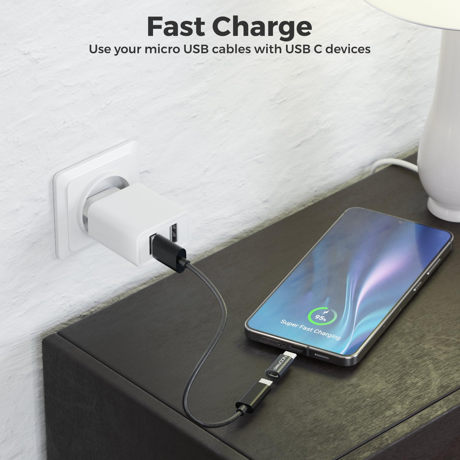 deleyCON Adattatore Micro USB A USB-C 2 Pezzi Spina USB-C Presa Micro USB OTG