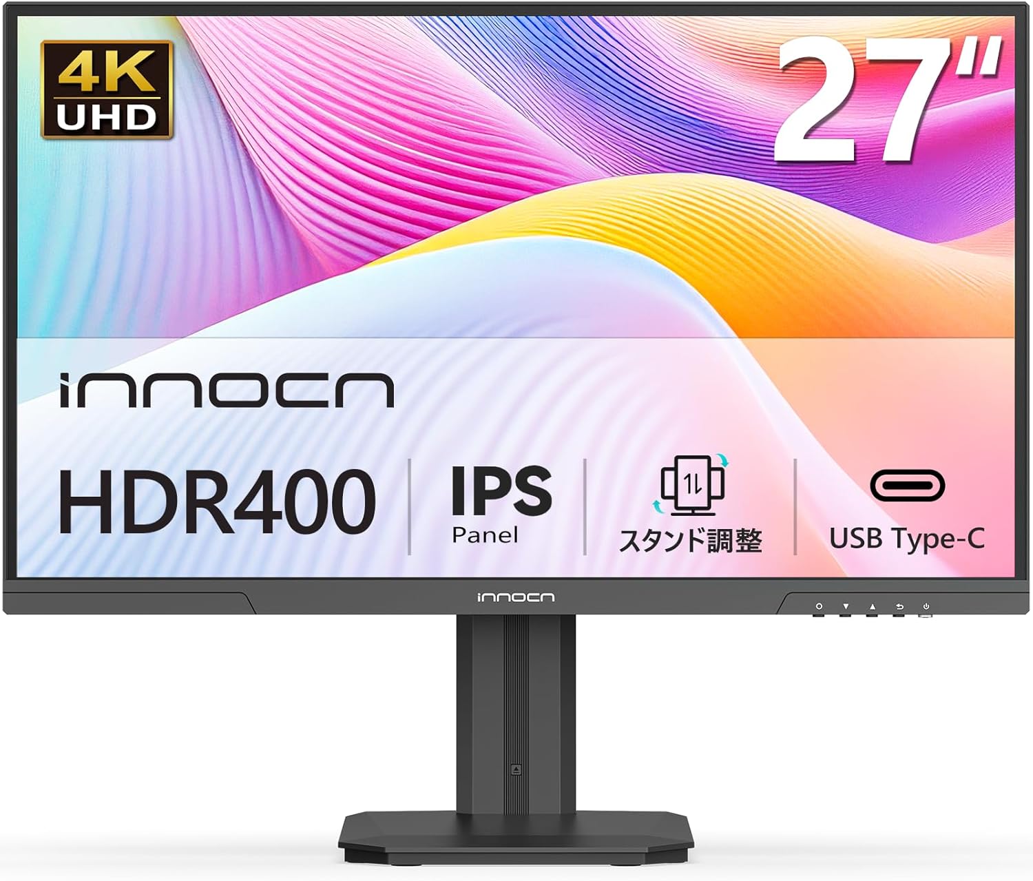 INNOCN 27インチ モニター 4K UHD (3840 x 2160) IPS非光沢 100% sRGB HDR400 縦横回転 VESA規格 ブルーライト軽減 家用 ビジネス 法人 Type-C 65W DP/HDMI2.0 対応 27D1U