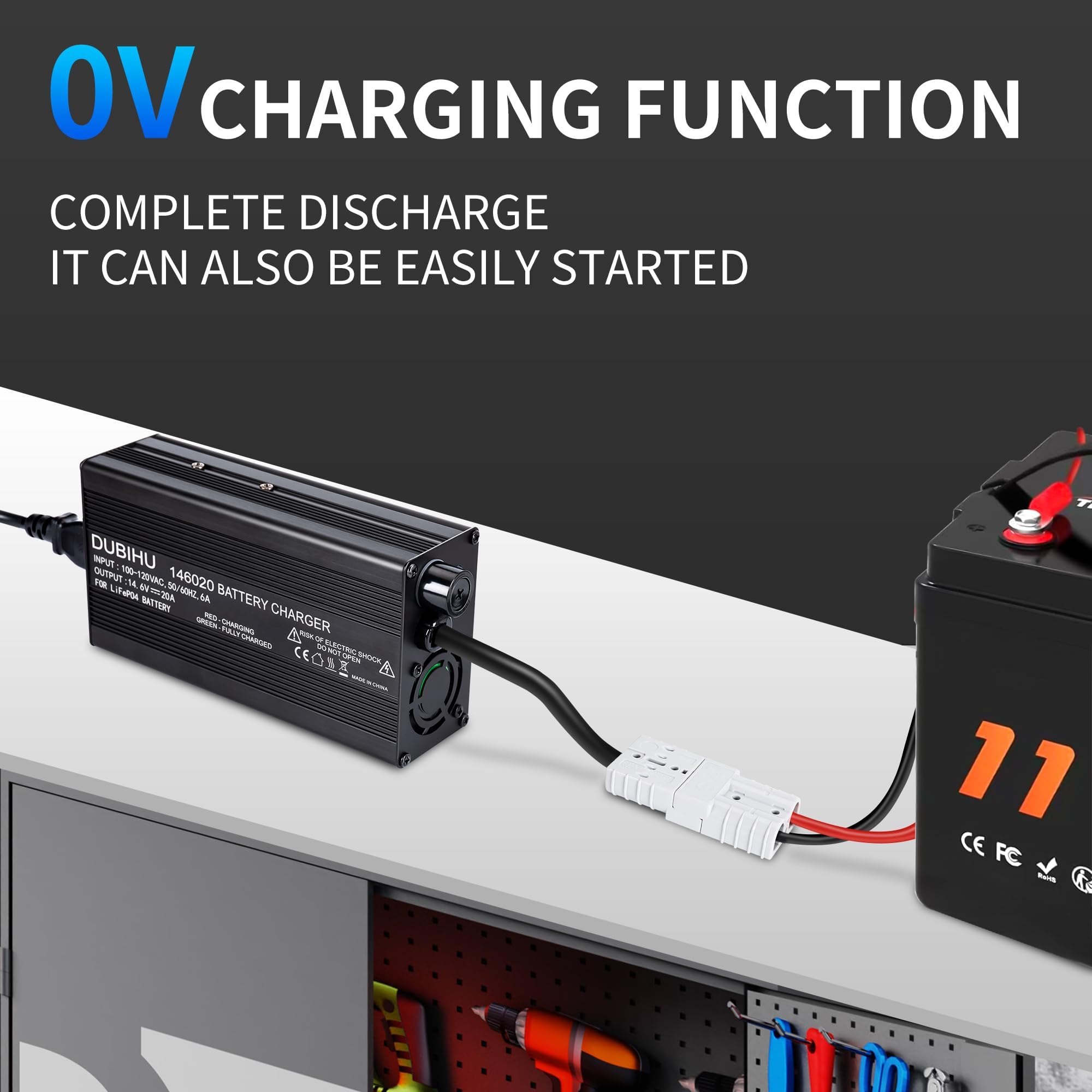 Cargador de batería LiFePO4 de 12 V 20 A con conector Anderson y cable adaptador Anderson a M8, cargador rápido e inteligente de 14,6 V para baterías de litio