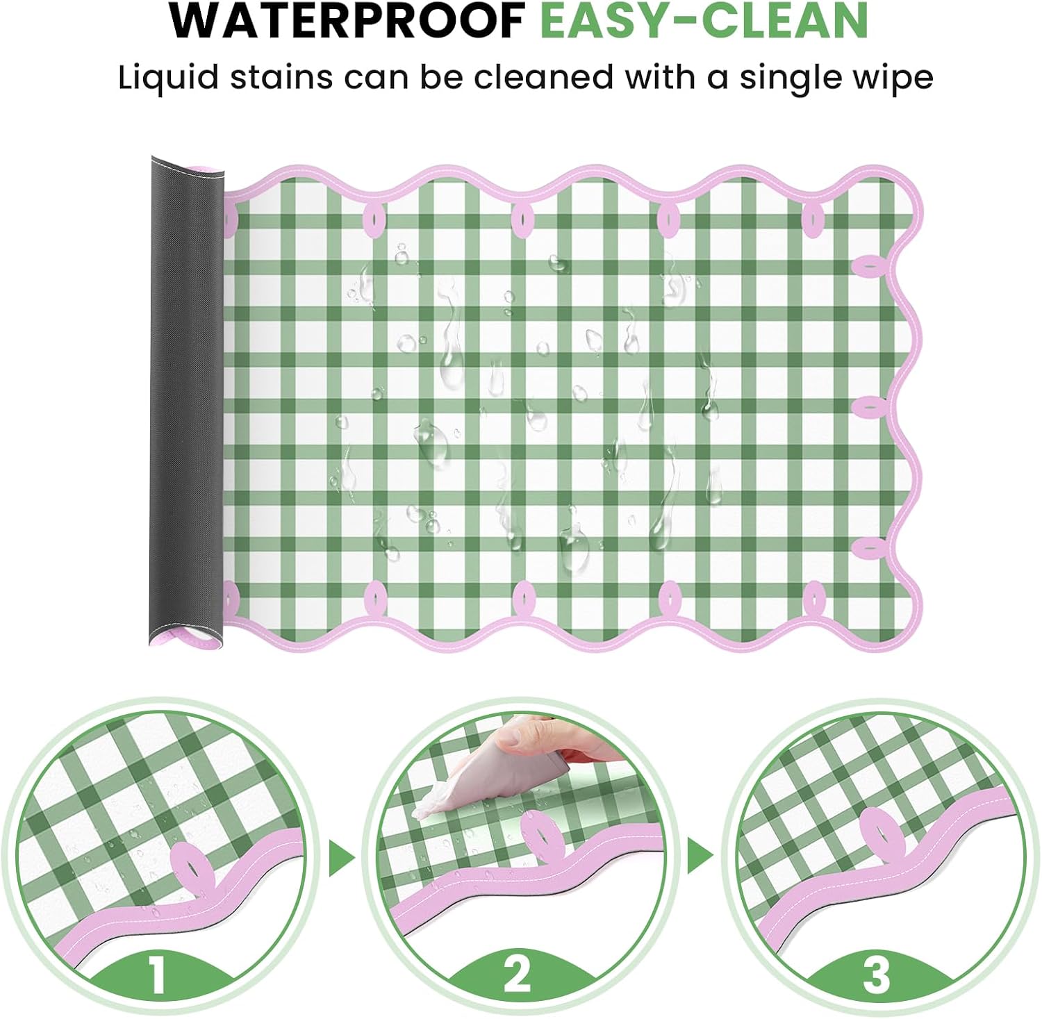 Leather Desk Pad, Desk Mat Mouse Pad, Non-Slip Mousepad Waterproof PU Table Blotter for Computer Laptop Extra Large Keyboard Mat for Women Girl Office Home Dorm, Pink Scalloped +Dark Green Checkered image 4