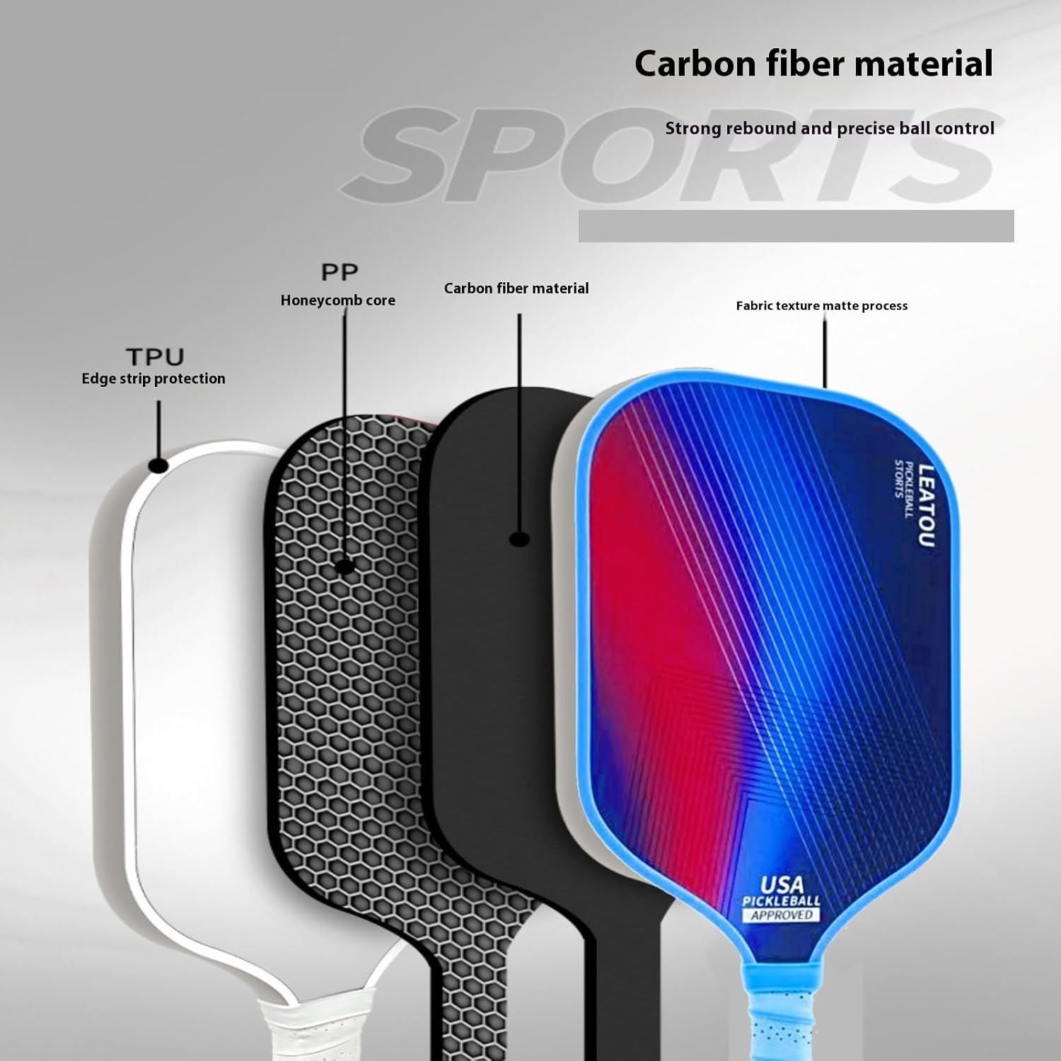 Pickleball Paddles Ultimate Control & Power: USAPA Approved Carbon Fiber Pickleball Paddle with Textured T700 Surface, 4 Shape & Thickness Variants