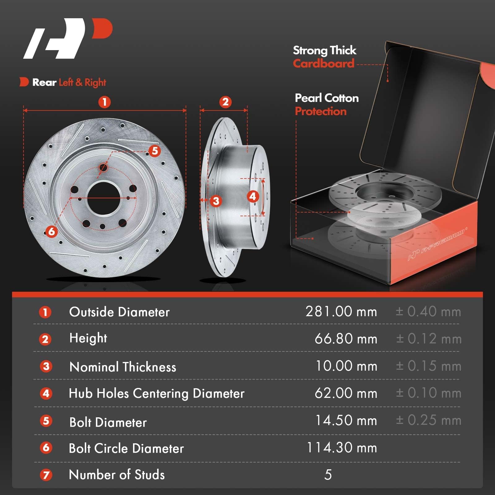 Rear Brake Kit For Toyota Camry Avalon Lexus ES350 - Drilled & Slotted Rotors With Ceramic Pads