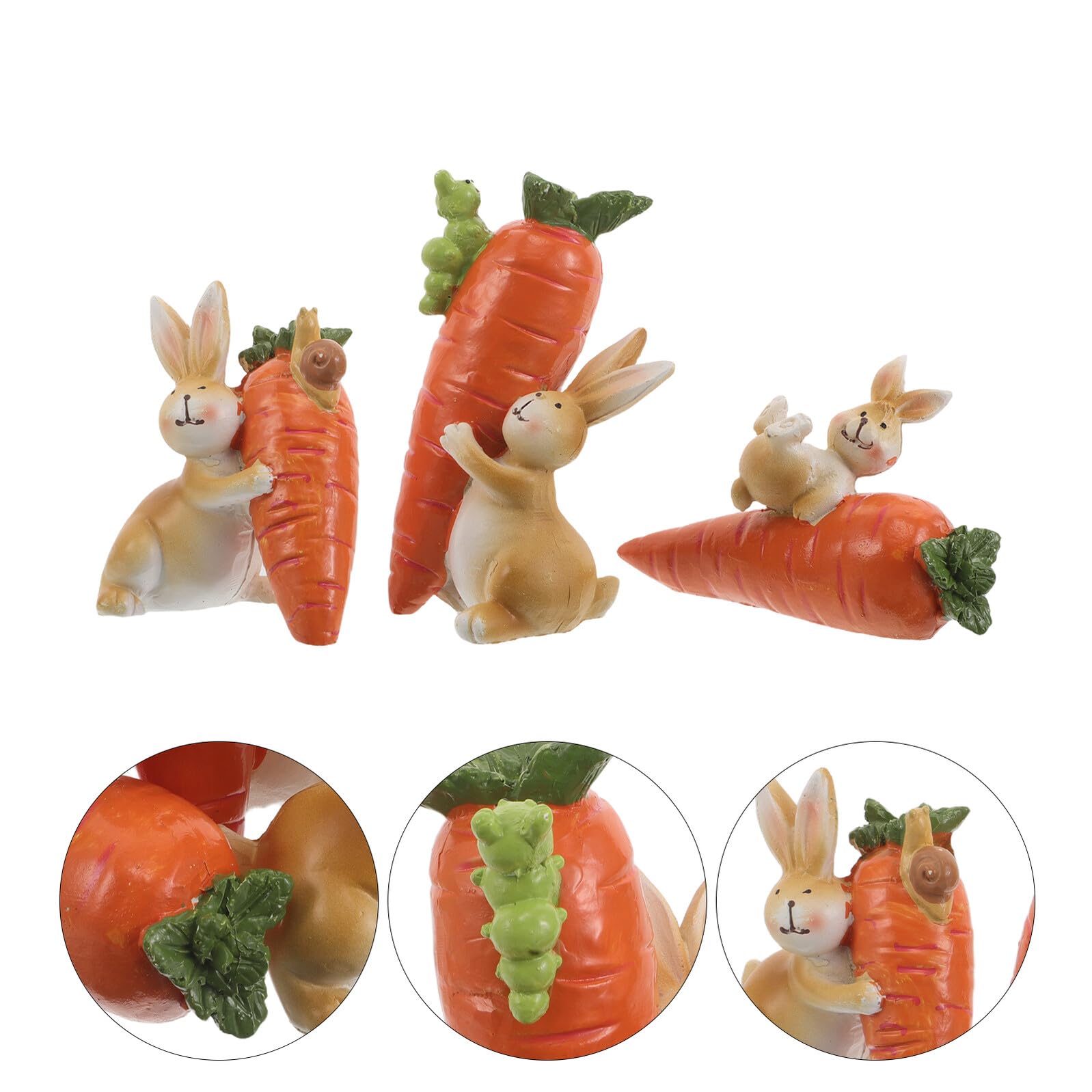 Set di 3 Statuine Pasquali in Resina a Forma di Coniglietto con Carota, Decorazioni da Mensola per Pasqua, Miniature di Coniglietti Simpatici per Arredamento Primaverile