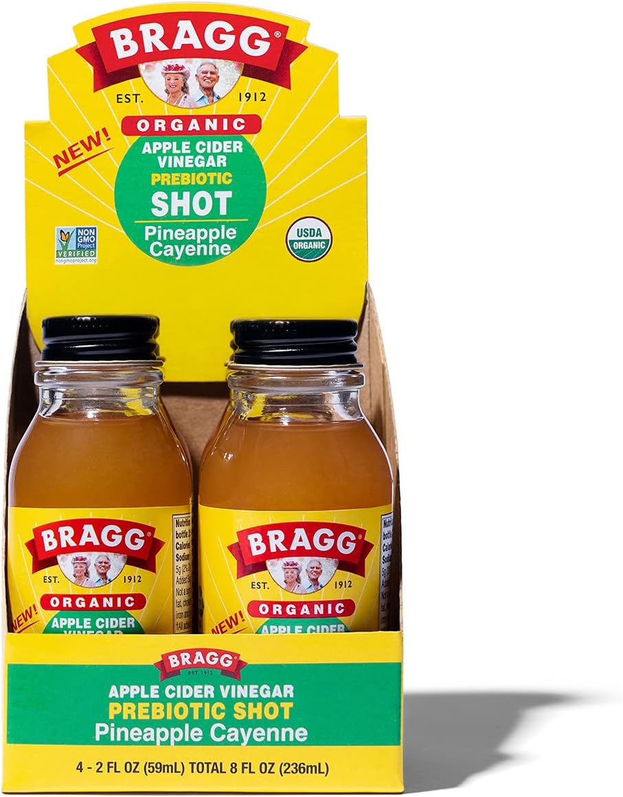 Bragg Organic Apple Cider Vinegar Shot – 2 Oz ACV Shot – USDA Certified Organic (Pineapple Cayenne, 2 Fl Oz (Pack of 4))