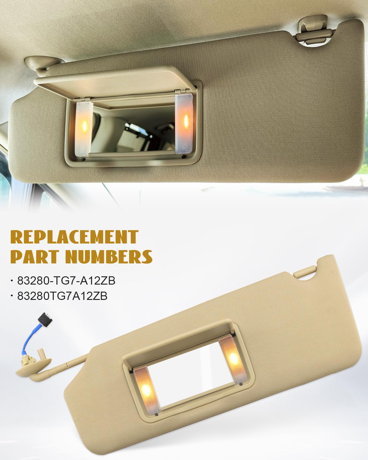 Left Side Gray Sun Visor For Honda 2017-2021 – With Light & Mirror (Driver Side)