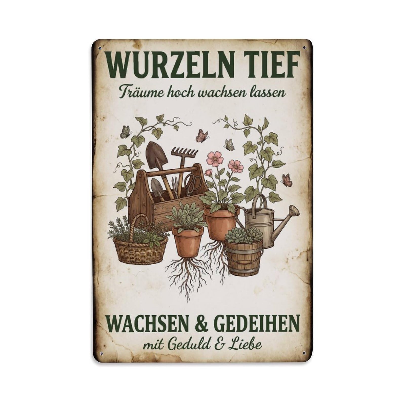 Vintage Funny Garden Root Deep Rustic Gate Heritage Metal Tin Sign Plaque Wall Decor for Cafe, Club Bar, Office, Garden Metal Poster 8x12Inch