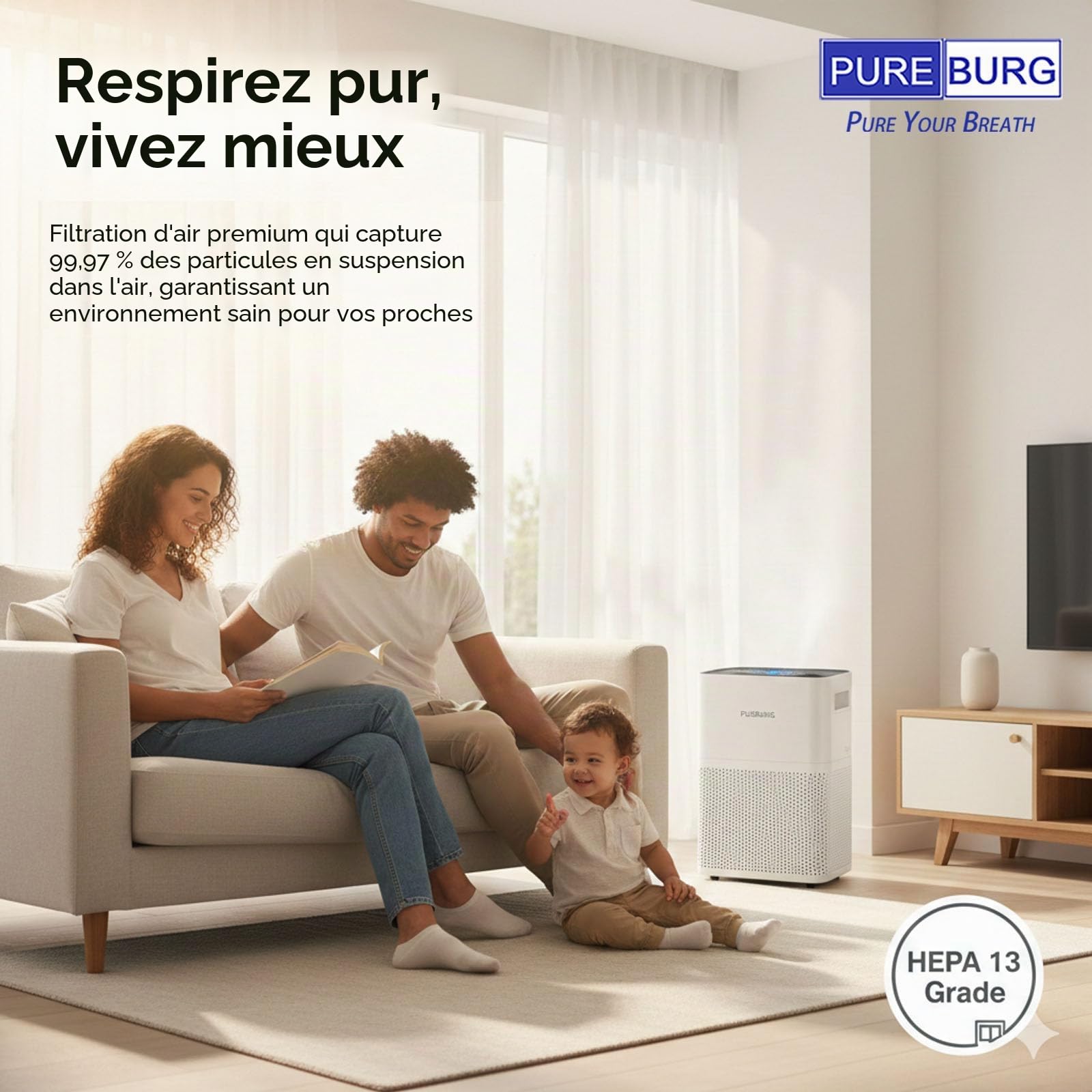 PUREBURG Filtre de rechange compatible avec le purificateur d'air AEG PURE 5000 & AX3 et Electrolux Flow A3 A3UV, charbon actif H13 True HEPA