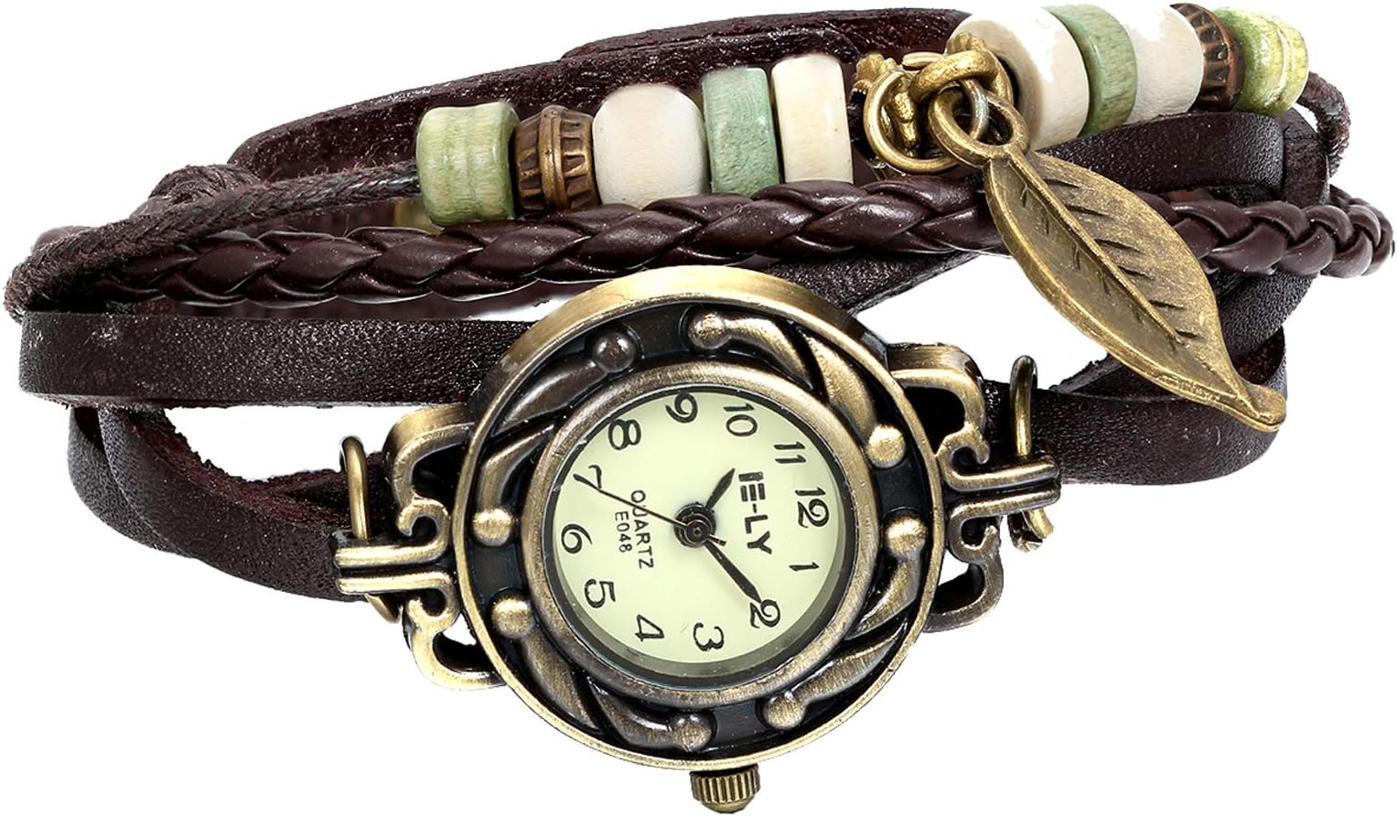 Women Quartz Bracelet Watch Fashion Weave Wrap Around Leather Wrist Watch Classic Bracelet Watch for Summer Beach for Mother's Day
