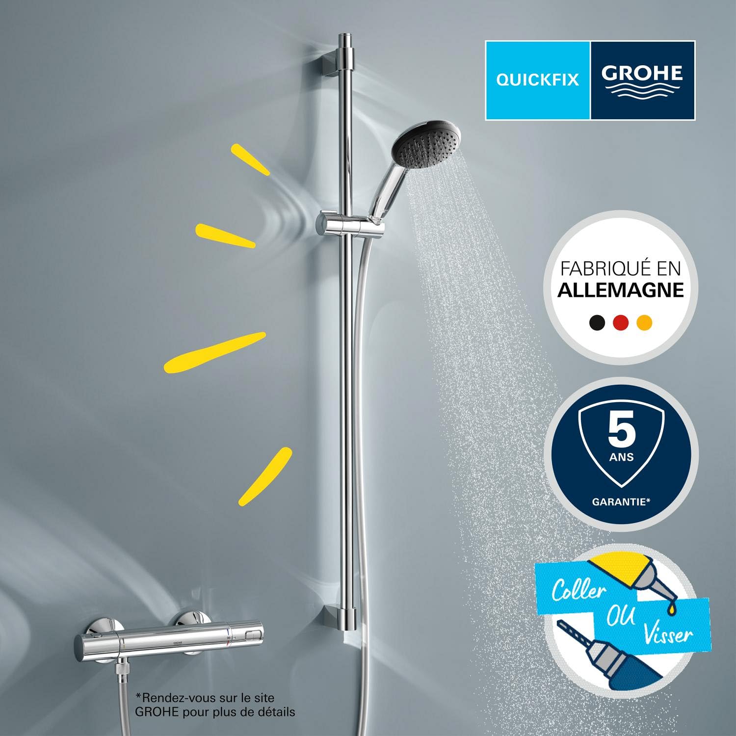 GROHE Vitalio Start 110 - Conjunto de barra de ducha (teleducha, barra de ducha 900 mm, flexo de ducha 1.750 mm, 2 tipos de chorro, duradero), redondo, cromo, 26955001